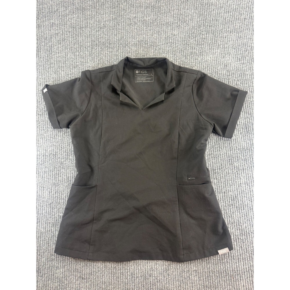 FIGS Technical Collection Black Scrub Top Mandarin Collar W22SW1036 Womens M